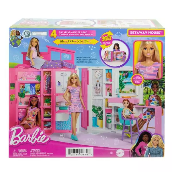 Barbie-Maison de vacances-Coffret et poupée, 4 zones et 11 accessoires HRJ77