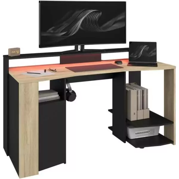 Bureau Gamer - META - Chene / Noir - 152 x 61,5 x 86,7 cm - PARISOT