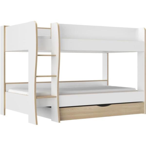 Lits superposés - Tiroir - ROOMY - Blanc / Chene naturel - GAMI