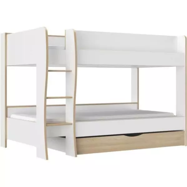 Lits superposés - Tiroir - ROOMY - Blanc / Chene naturel - GAMI
