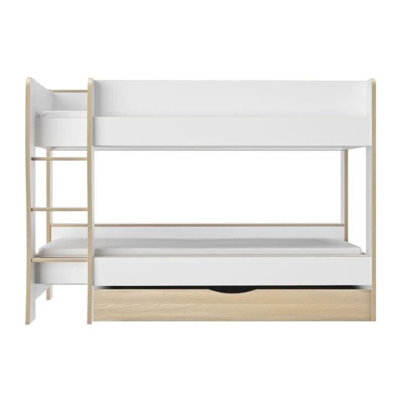 Lits superposés avec tiroir Roomy - Blanc / Chêne naturel