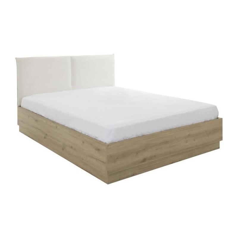 Lit coffre tete textile TIDY 160x200cm Chene/Ecru-GAMI