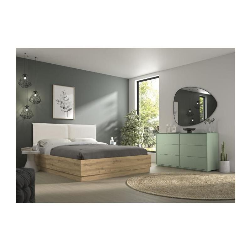 Lit coffre tete textile TIDY 160x200cm Chene/Ecru-GAMI