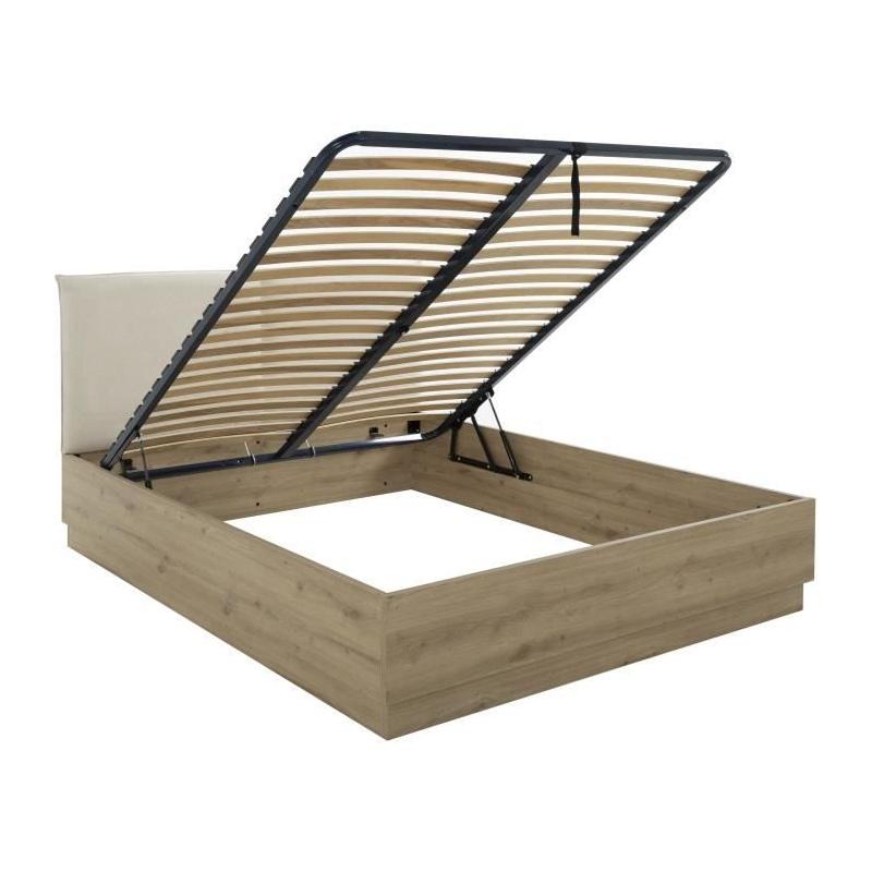 Lit coffre tete textile TIDY 160x200cm Chene/Ecru-GAMI