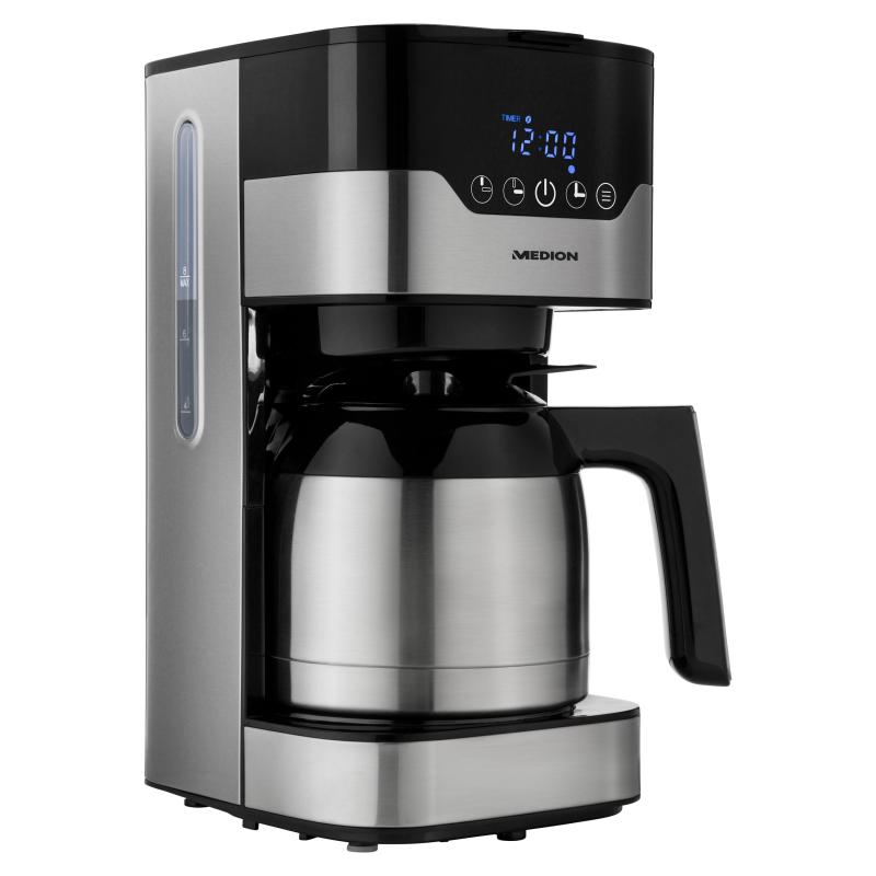 MEDION MD 18458 - Cafetière filtre programmable avec carafe isotherme - 900 Watt - 1,2 Litres - Argent