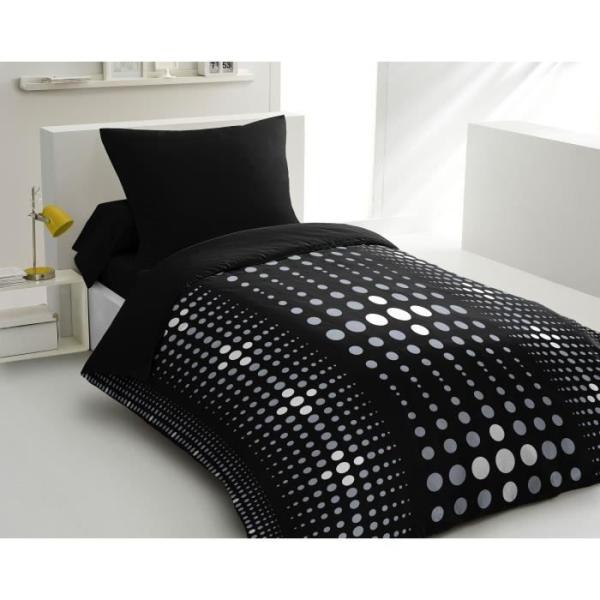 Parure de couette microfibre Steevy - 1 housse de couette 140x200 cm + 1 taie 63x63 cm - Noir - HOME LINGE PASSION