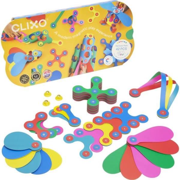 Rainbow Pack CLIXO - GIPSY TOYS - Jeu de Construction Magnétique, Flexible, Durable et Imaginatif - 42 pcs - Des 4 ans