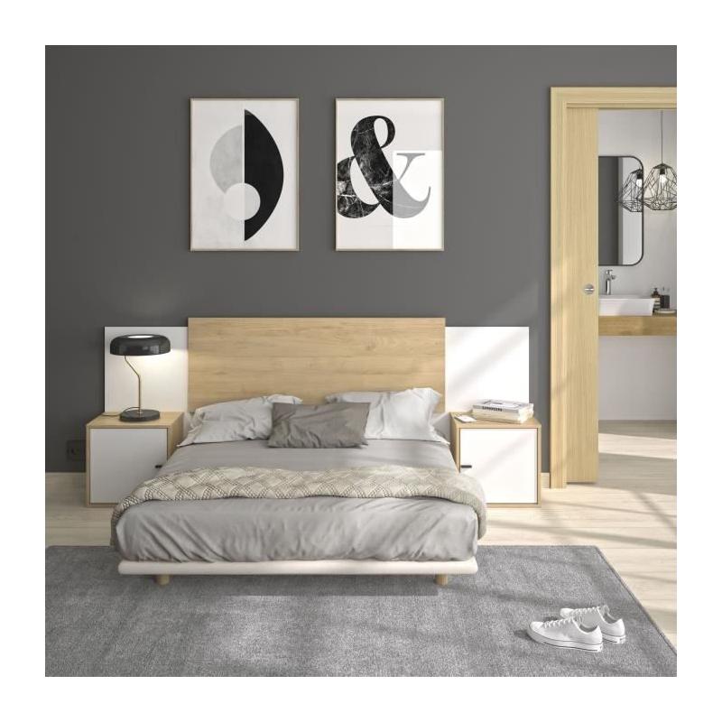 Tete de lit extensible ALIX - Châtaignier naturel / Blanc