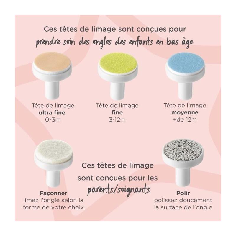 Lime à ongles électrique Tommee Tippee: coupe-ongles LED - 6 têtes - Bébé et adulte