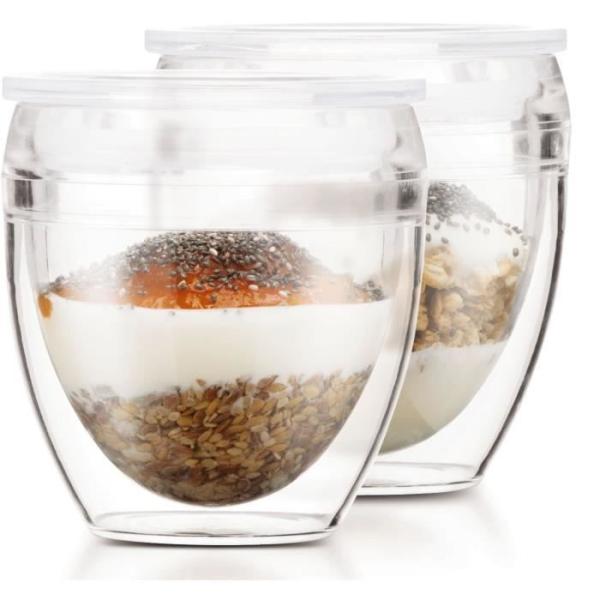 Set 2 gobelets - BODUM - Pavina To Go - Double paroi plastique - Couvercle hermétique - 20 cl - Transparent