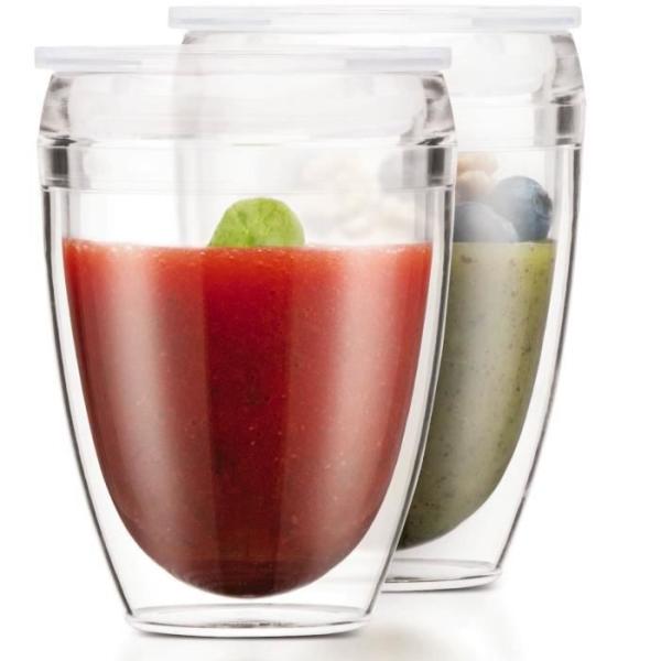 Set 2 gobelets BODUM - Pavina To Go - Double paroi plastique - Couvercle hermétique - 30 cl - Transparent