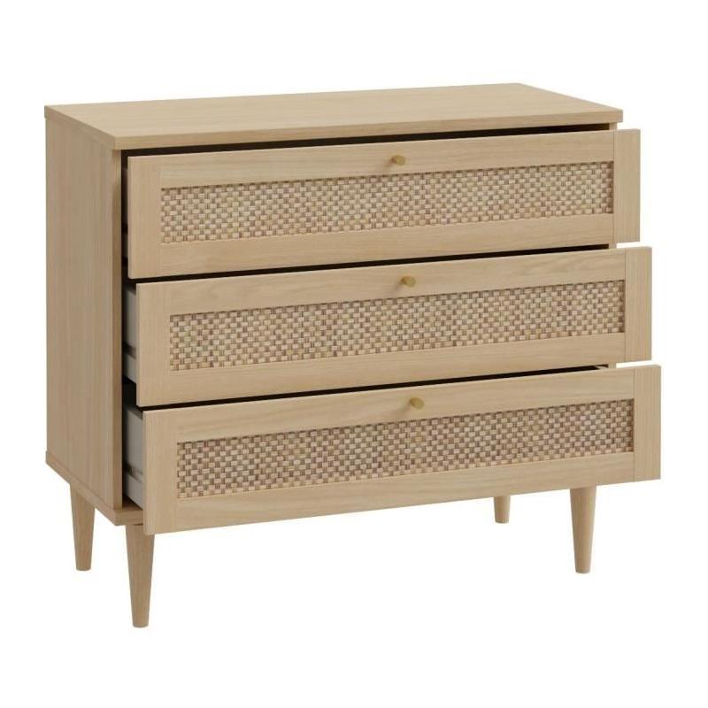 Commode pratique - CALASETTEA - 3 tiroirs - Chêne - 90,4 x 41,4 x 80 cm