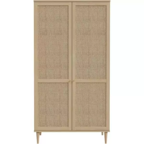 Armoire de chambre - 2 portes battantes - Décor Chene - Cannage - L110 x H208 x P54 cm - CALASETTA