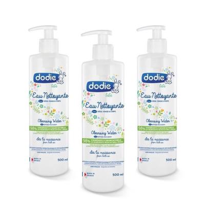 Lot de 3 eaux nettoyantes Dodie 500ml : un nettoyage en douceur