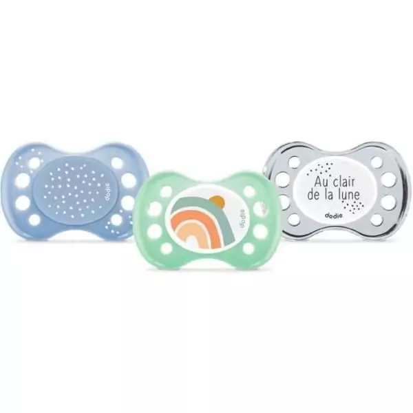 DODIE SUCETTES Lot de 3 Sucettes Anatomiques Jour et Nuit 0-6 mois Au Clair de la Lune