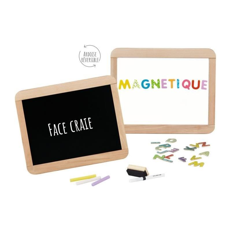 Tableau enfant double face magnétique - Ardoise en bois JEUJURA