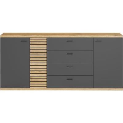 Buffet contemporain 3 portes 3 tiroirs chêne blond/gris anthracite
