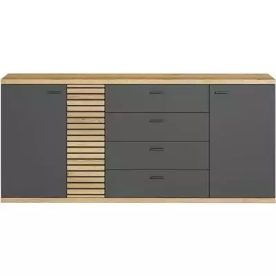 Buffet contemporain 3 portes 3 tiroirs chêne blond/gris anthracite