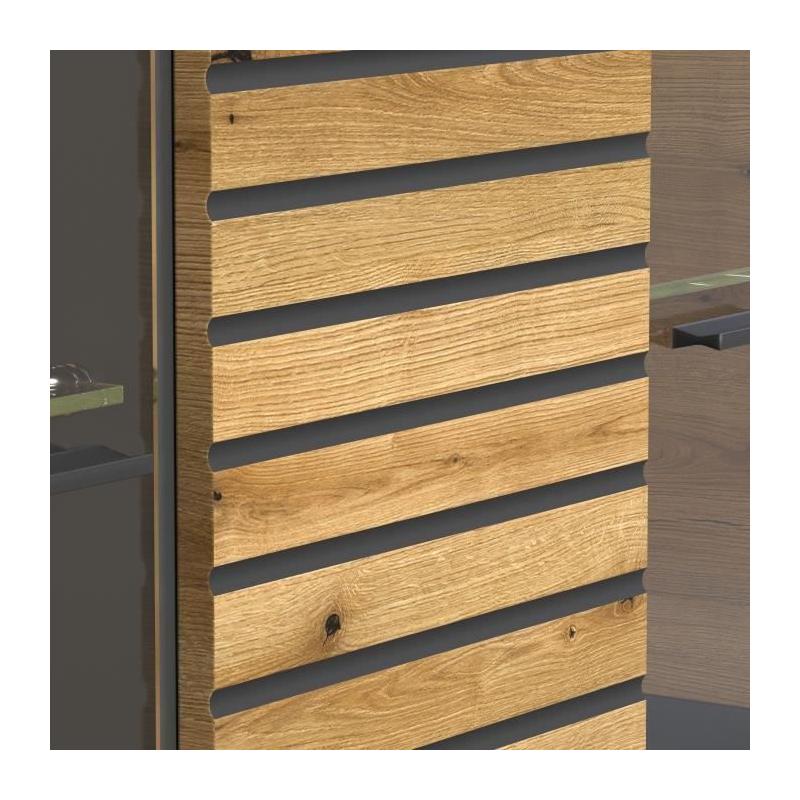 Buffet contemporain 3 portes 3 tiroirs chêne blond/gris anthracite