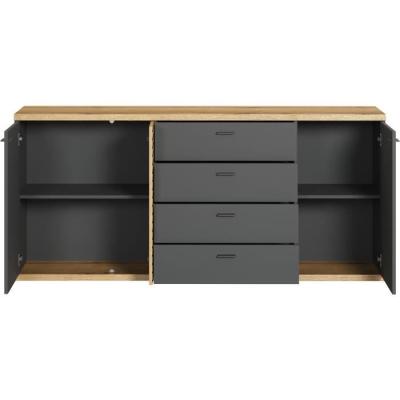 Buffet contemporain 3 portes 3 tiroirs chêne blond/gris anthracite