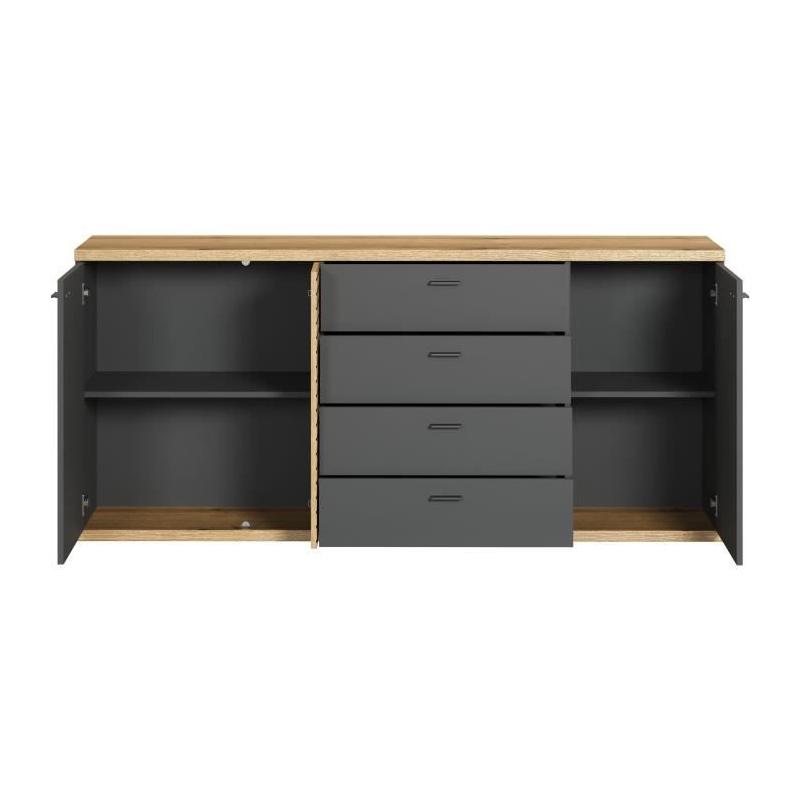 Buffet contemporain 3 portes 3 tiroirs chêne blond/gris anthracite