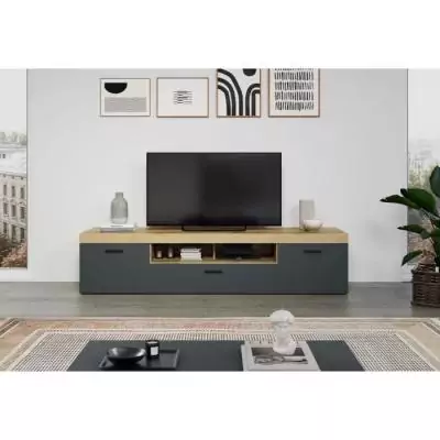 Meuble TV Tyler Urbain Gris Anthracite - Chene Miel Meuble TV Tyler Urbain Gris Anthracite - Chene Miel