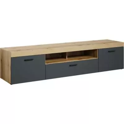 Meuble TV Tyler Urbain Gris Anthracite - Chene Miel Meuble TV Tyler Urbain Gris Anthracite - Chene Miel