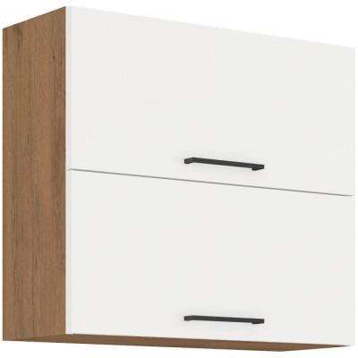 Meuble haut ROCK - Chene Lancelot/Blanc brillant 80cm - 2 portes