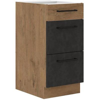 Meuble casserolier ROCK: design moderne en chêne et gris, 3 tiroirs