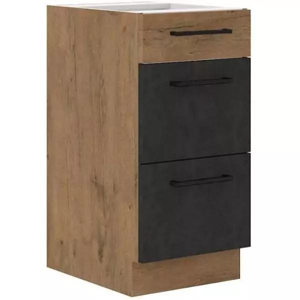 Meuble casserolier ROCK - 3 tiroirs - Chene Lancelot et gris matera - L40 x H82