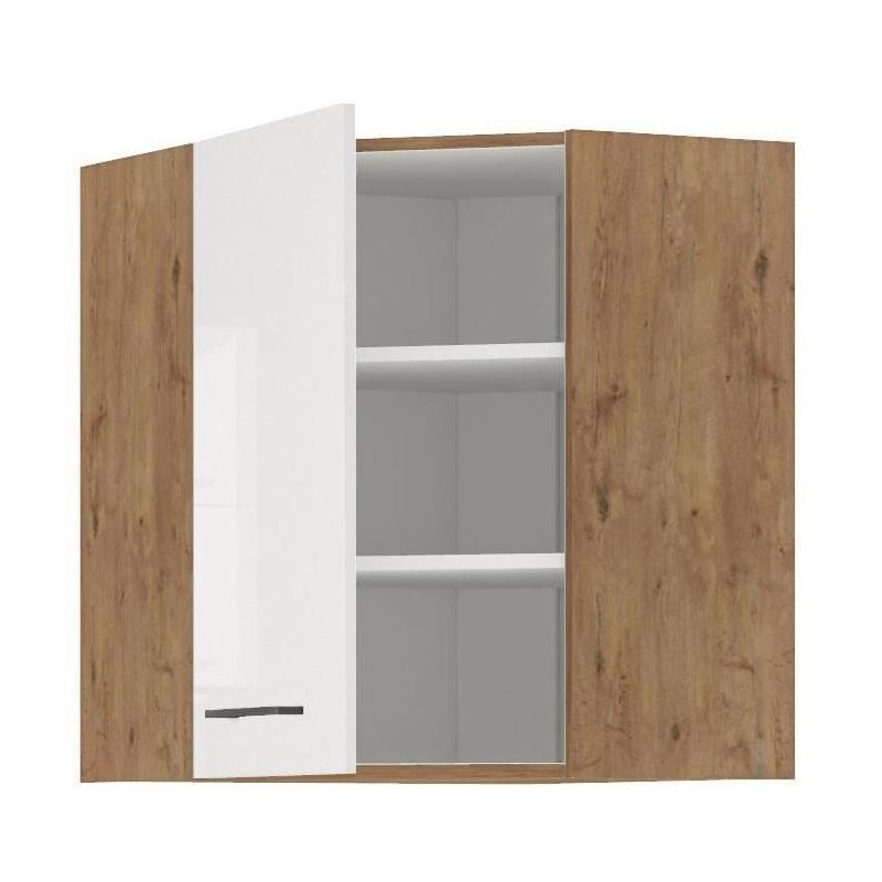 Meuble d'angle ROCK - Chene Lancelot/Blanc brillant - 58 x 58 cm