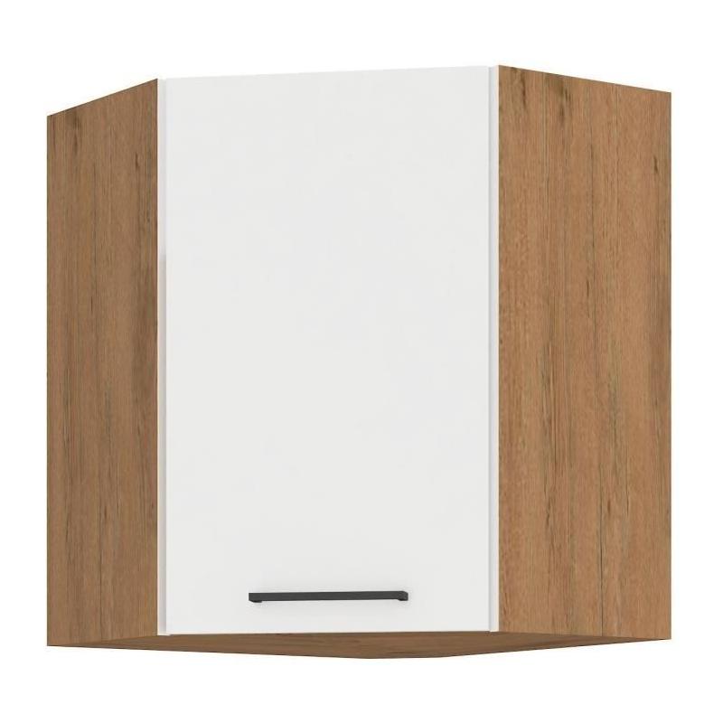 Meuble d'angle ROCK - Chene Lancelot/Blanc brillant - 58 x 58 cm