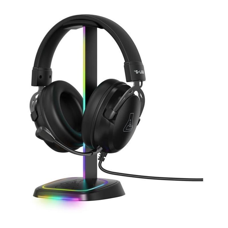 Support casque gamer G-Lab K-STAND-NEON RGB avec Hub USB/C, Éclairage RGB - Noir