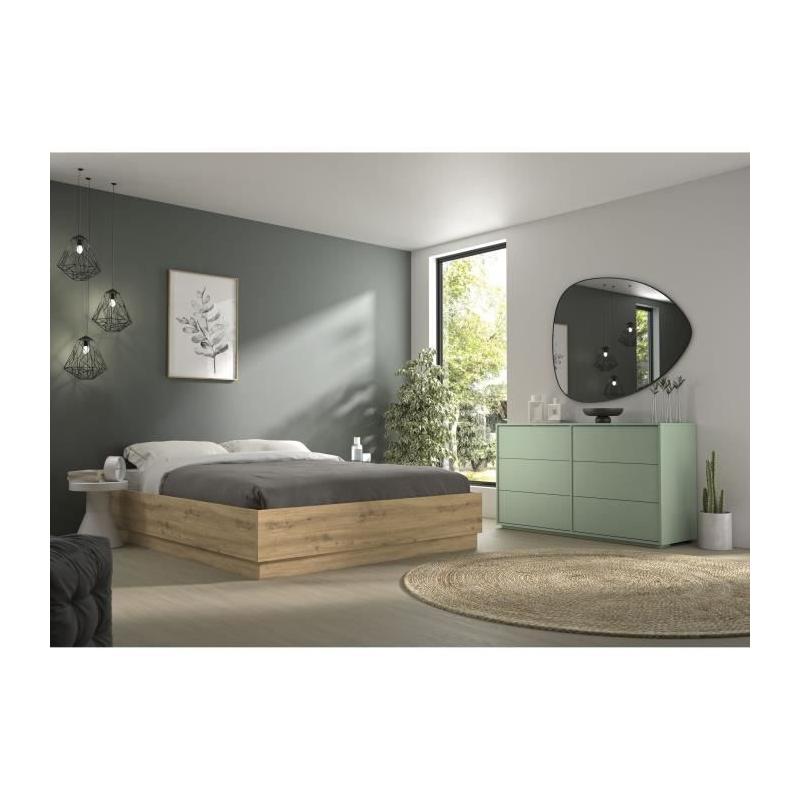 Lit coffre TIDY 160x200 cm Chêne/Ecru avec Sommier - GAMI