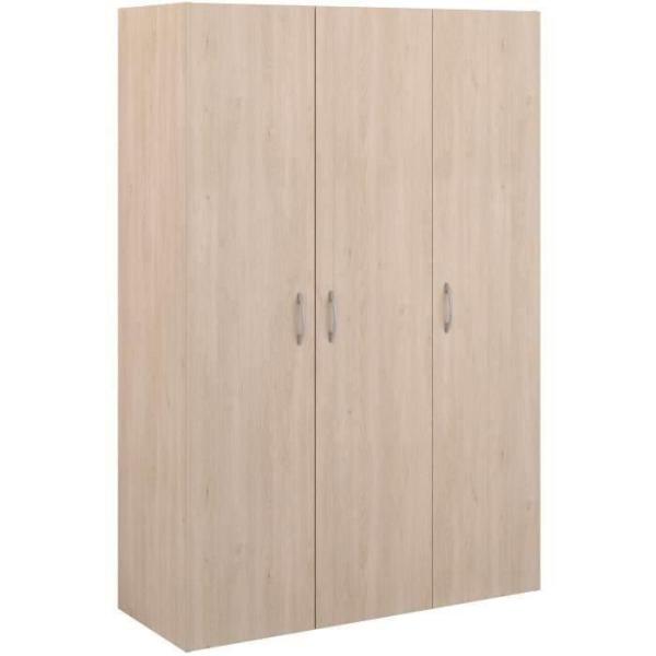Armoire - EASY LIFE - Décor Chene clair - 3 portes battantes - L120,2 x H180 x P49,7cm - PARISOT EASY LIFE