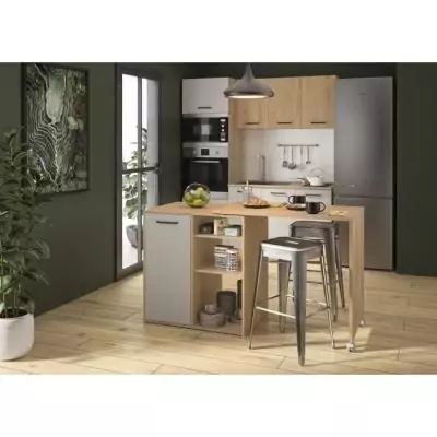 Ilot central pivotant ALPAGA - Chêne Silva/Grege