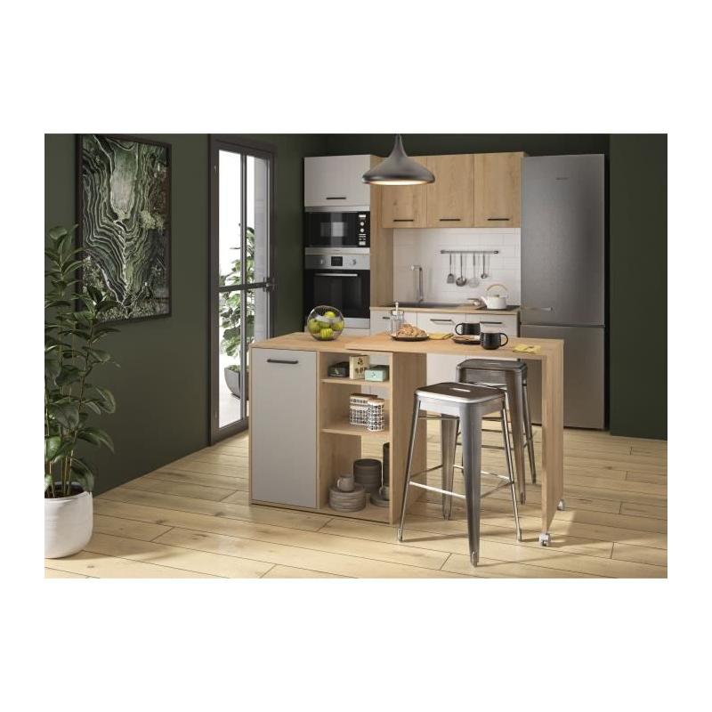 ALPAGA - Ilot pivotant - 1 porte - 156 x 60 x 88 cm - Chene Silva / Grege - GAMI
