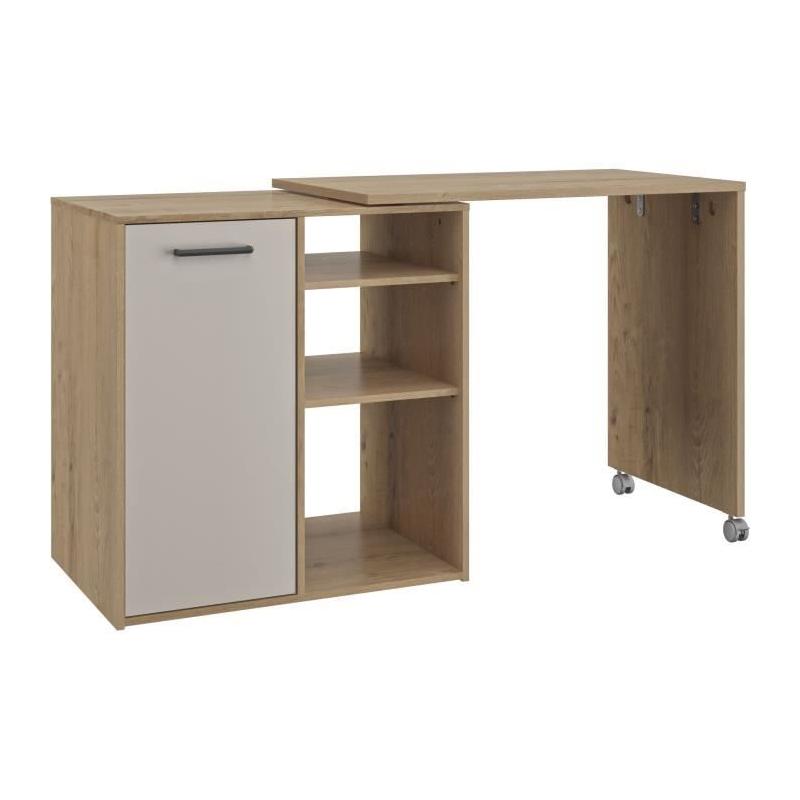 ALPAGA - Ilot pivotant - 1 porte - 156 x 60 x 88 cm - Chene Silva / Grege - GAMI