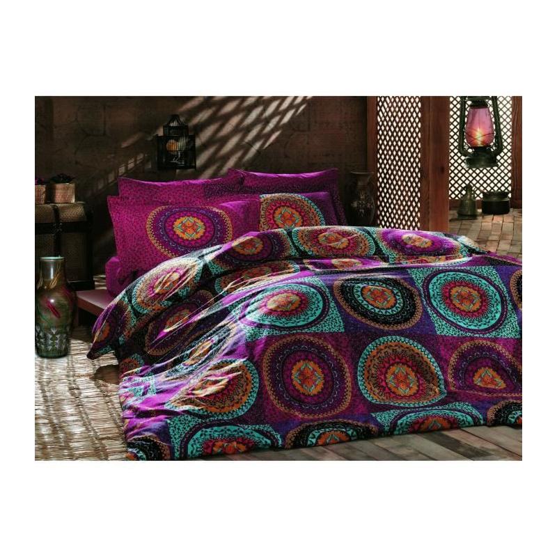 Parure de lit - 1 housse de couette 220 x 240 cm + 2 taies d'oreiller 60 x 60 cm - 100% coton renforcé - Fuchsia