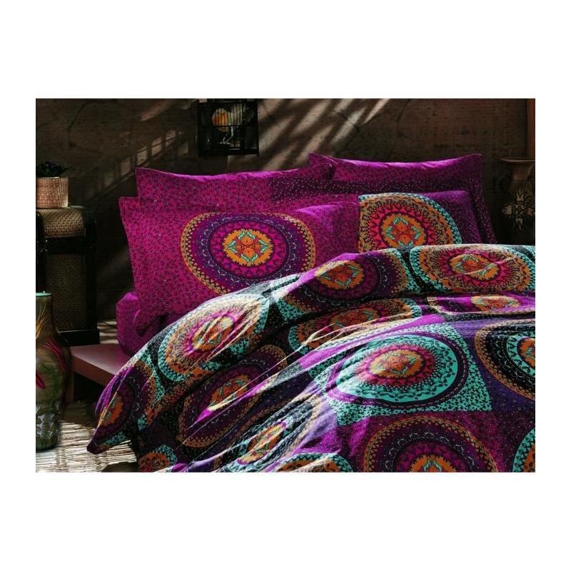 Parure de lit - 1 housse de couette 220 x 240 cm + 2 taies d'oreiller 60 x 60 cm - 100% coton renforcé - Fuchsia