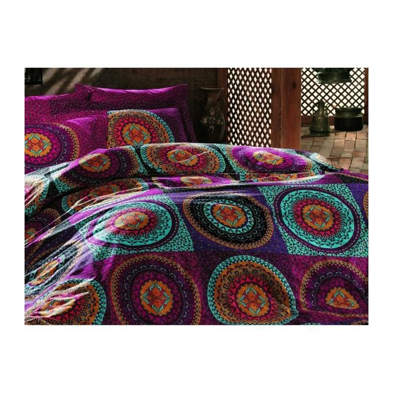 Parure de lit - 1 housse de couette 220 x 240 cm + 2 taies d'oreiller 60 x 60 cm - 100% coton renforcé - Fuchsia