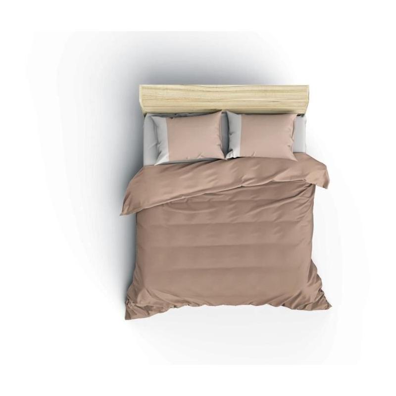 Parure de lit - 1 housse de couette 220 x 240 cm + 2 taies d'oreiller 60 x 60 cm - 100% coton renforcé - Vison