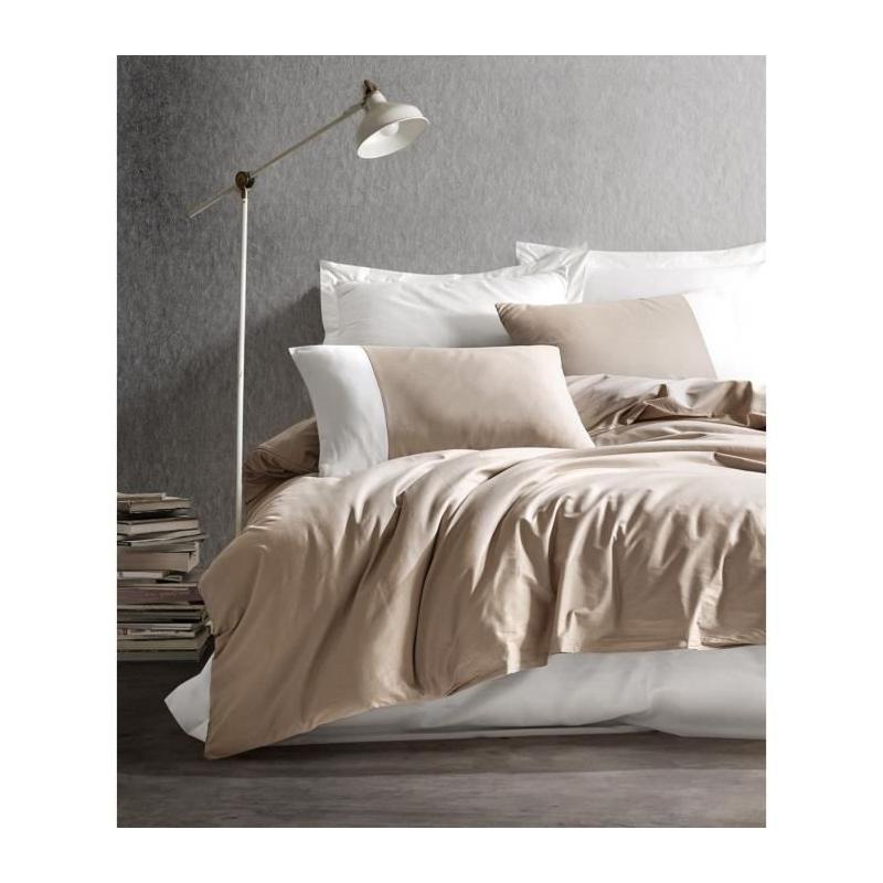Parure de lit - 1 housse de couette 220 x 240 cm + 2 taies d'oreiller 60 x 60 cm - 100% coton renforcé - Vison