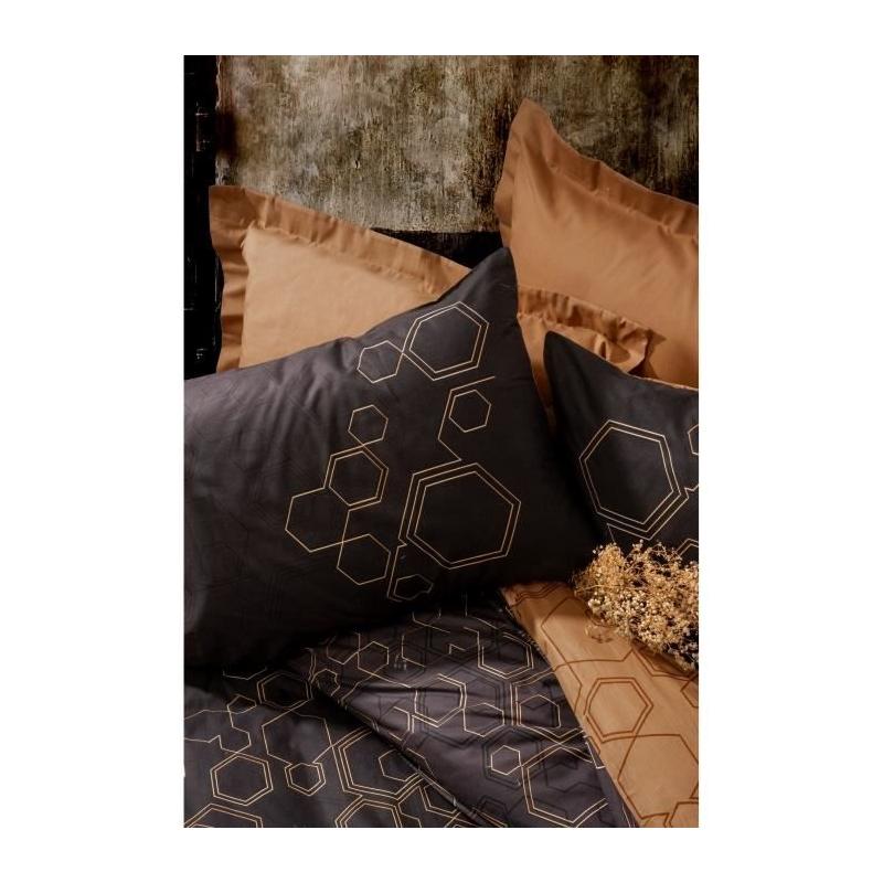 Parure de lit - 1 housse de couette 220 x 240 cm + 2 taies d'oreiller 60 x 60 cm - 100% coton renforcé - Cuivre