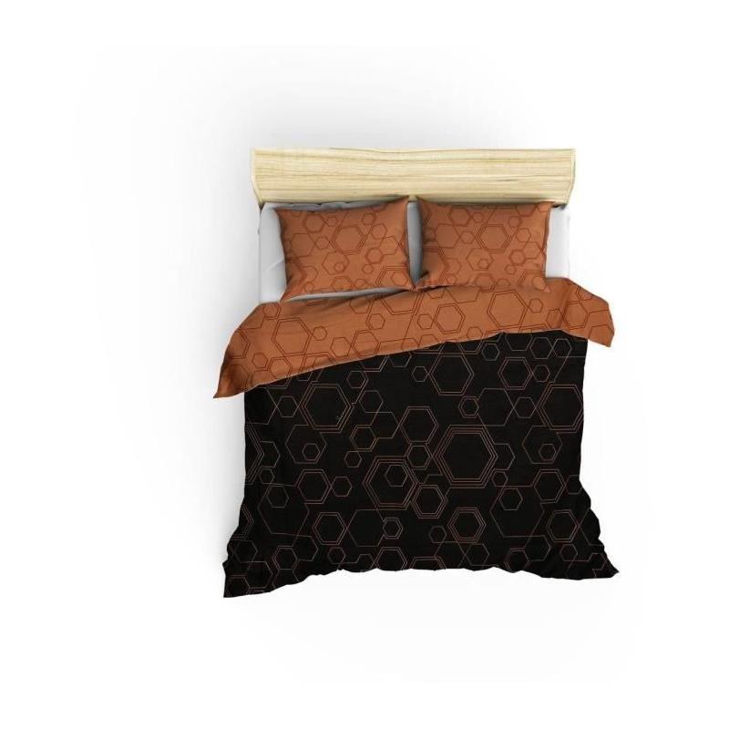 Parure de lit - 1 housse de couette 220 x 240 cm + 2 taies d'oreiller 60 x 60 cm - 100% coton renforcé - Cuivre