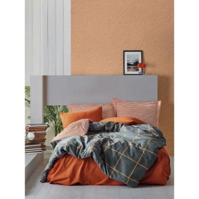 Parure de lit - 129CTN62590 - 1 housse de couette 220 x 240 cm + 2 taies d'oreiller 60 x 60 cm - 100% coton ranforcé - Cannelle