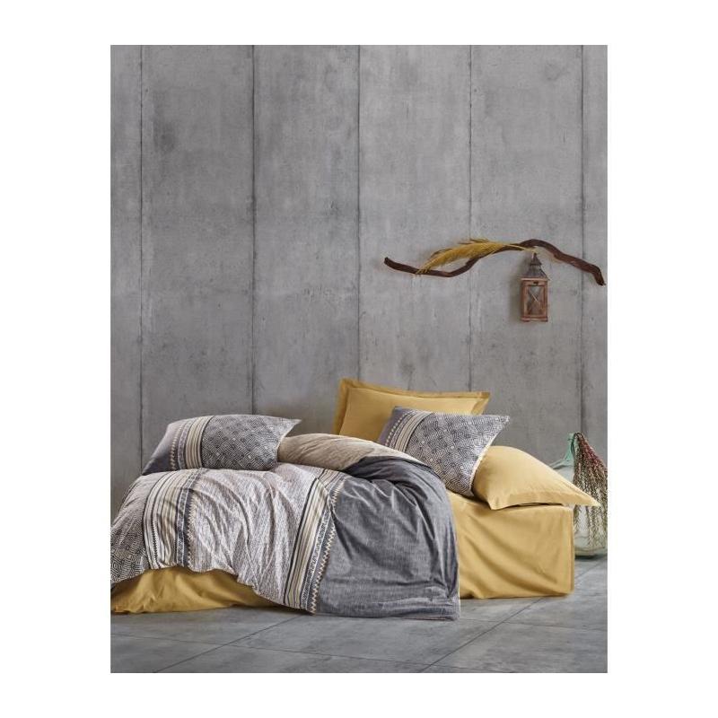 Parure de lit - 1 housse de couette 220 x 240 cm + 2 taies d'oreiller 60 x 60 cm - 100% coton renforcé - Gris