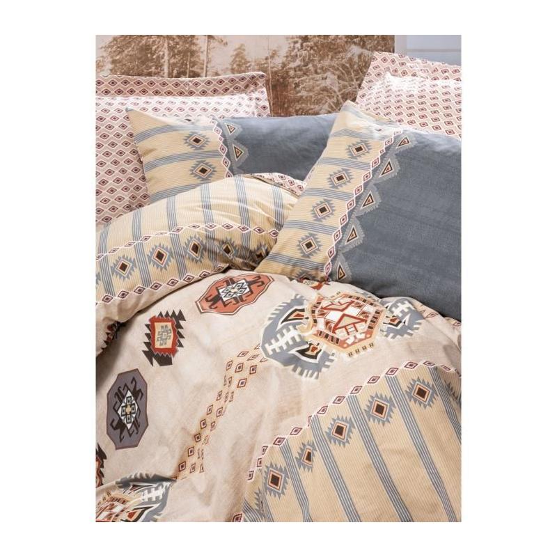 Parure de lit - 1 housse de couette 220 x 240 cm + 2 taies d'oreiller 60 x 60 cm - 100% coton renforcé - Beige