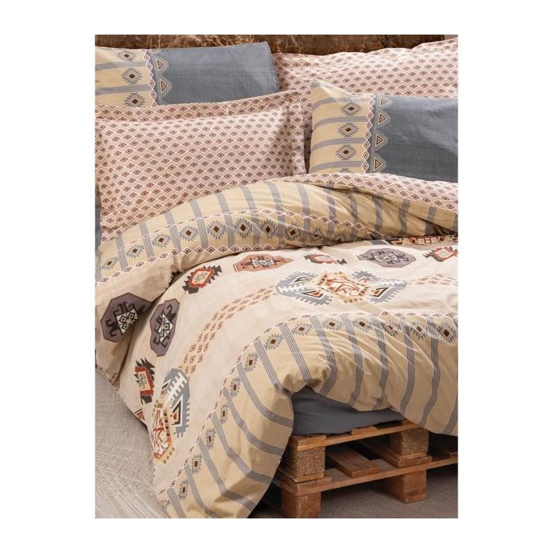 Parure de lit - 1 housse de couette 220 x 240 cm + 2 taies d'oreiller 60 x 60 cm - 100% coton renforcé - Beige