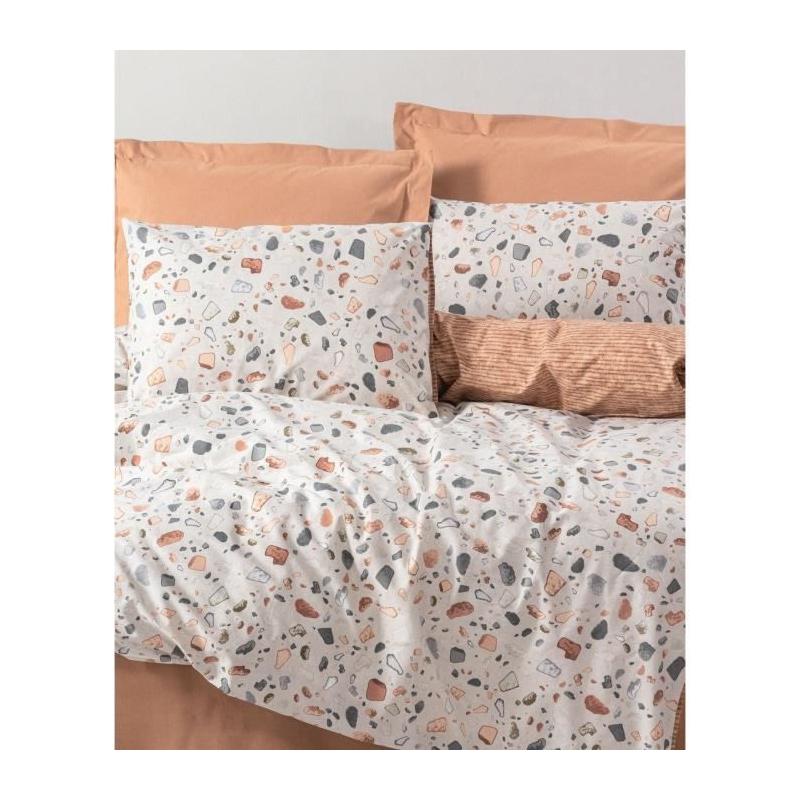 Parure de lit - 1 housse de couette 220 x 240 cm + 2 taies d'oreiller 60 x 60 cm - 100% coton renforcé - Caramel